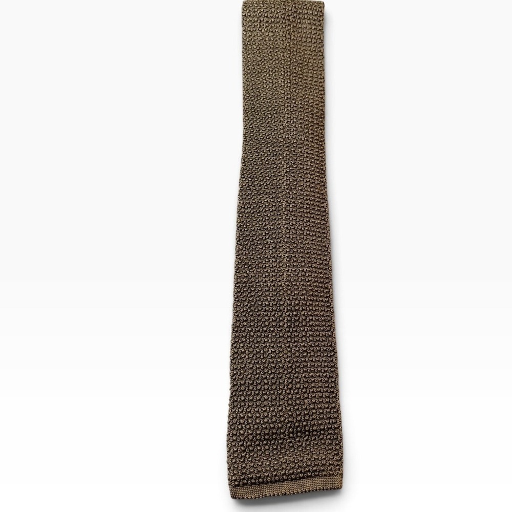 The Andover Shop Brown Knit Tie Italy Dralon Acrylic Square Tip Grandpacore